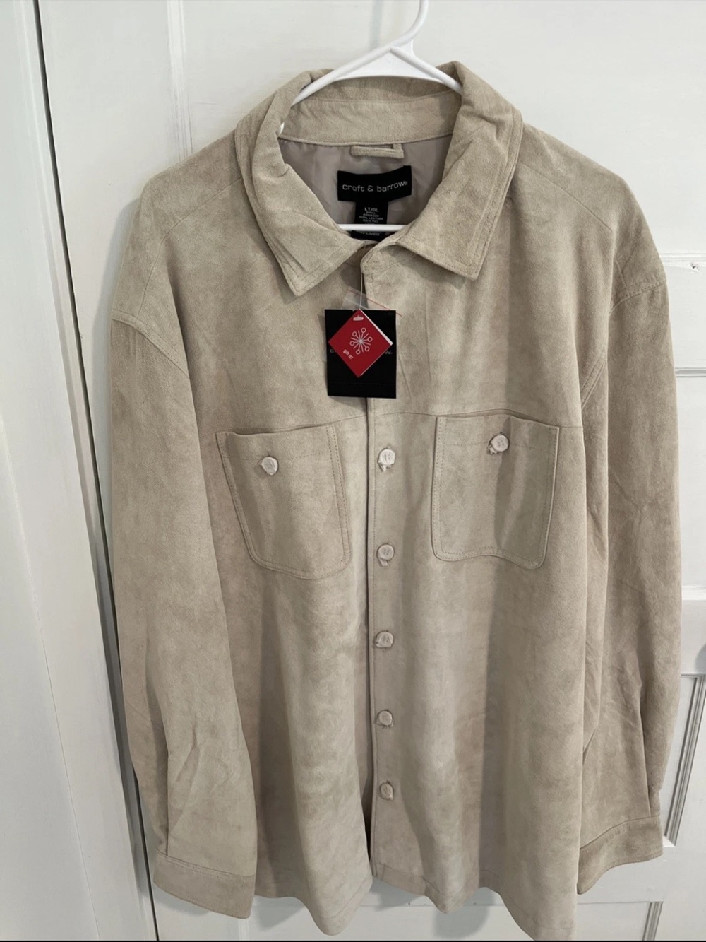 Croft & Barrow Men’s Button Up Suede Leather Shirt Jacket L Tall Tan Nwt